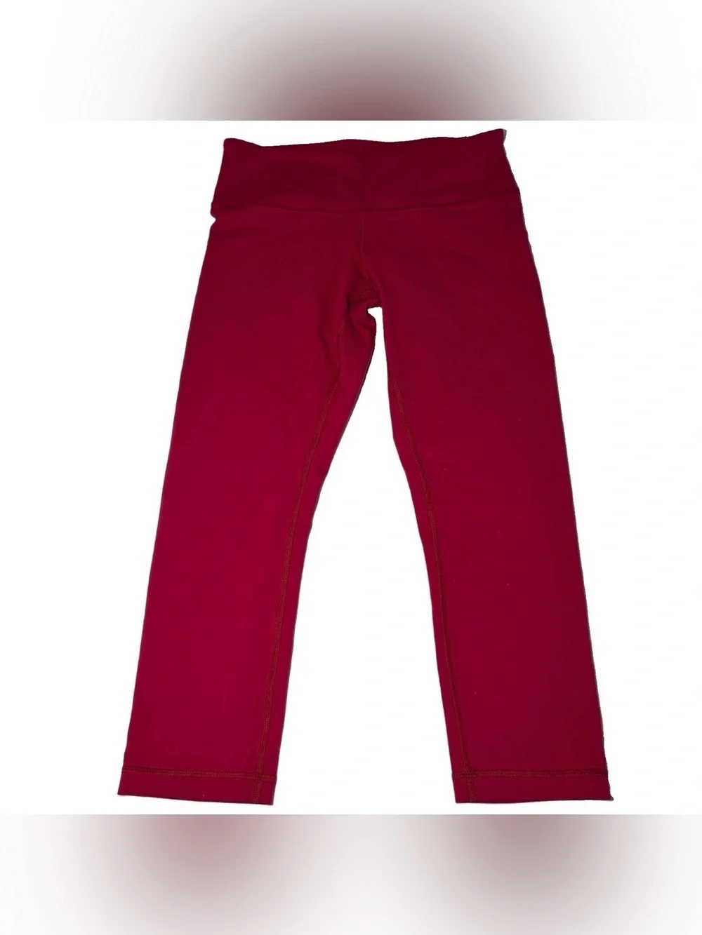 Lululemon Athletica Women's Wunder Under Cropped Leggings Red Solid Logo Size 6